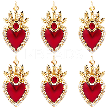 6Pcs Brass Micro Pave Clear Grade AAA Cubic Zirconia Pendants KK-BBC0015-32A-1