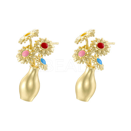 Brass Enamel Stud Earrings LS-EJEW-G438-01G-01-1