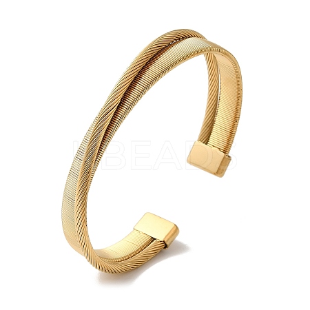 Stainless Steel Cross Open Cuff Bangles for Women BJEW-G719-10G-1