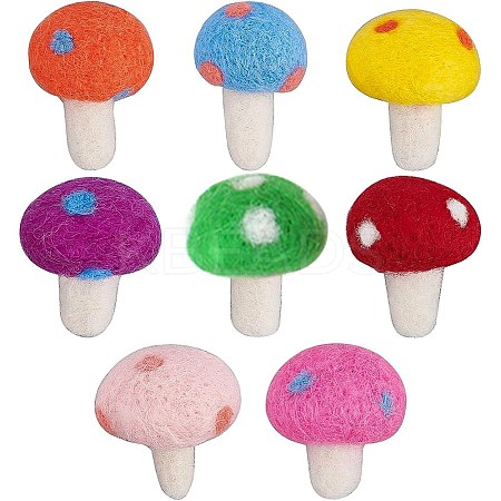 BENECREAT 8pcs 8 Colors Handwork Felt Needle Felting Mushroom Ornaments AJEW-BC0001-99-1