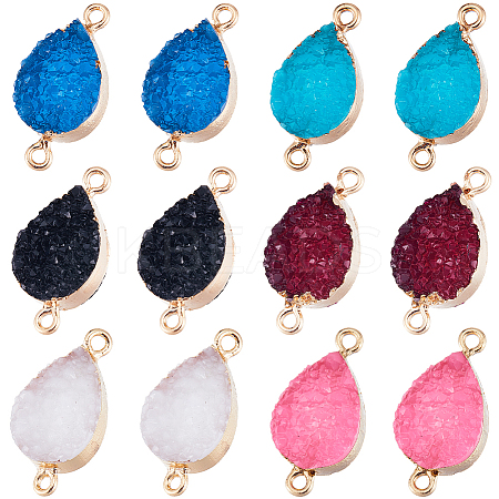 12Pcs 6 Colors Druzy Quartz Crystal Dyed Connector Charms FIND-SC0005-33-1