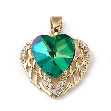 Real 18K Gold Plated Rack Plating Brass Micro Pave Clear Cubic Zirconia Pendants KK-C015-29G-01-1