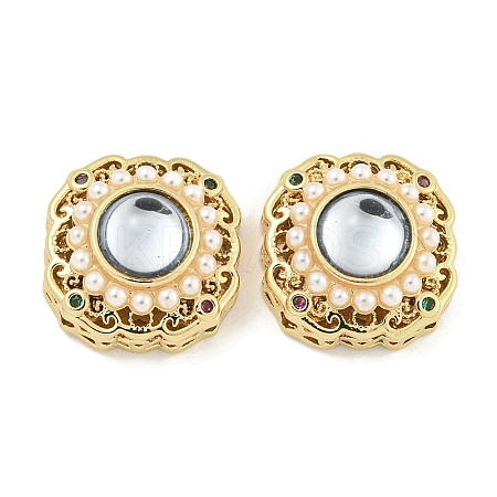 Brass with ABS Imitation Pearl with Resin with Clear Cubic Zirconia Charms KK-Q820-34G-1