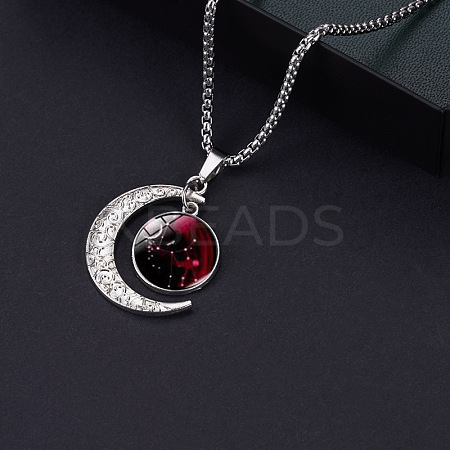 Alloy & Glass Luminous Moon Constellation Pendant Necklaces WG12A0F-08-1