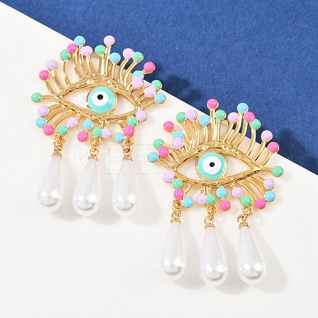 304 Stainless Steel Evil Eye with Teardrop Dangle Stud Earrings EJEW-A138-07G-1