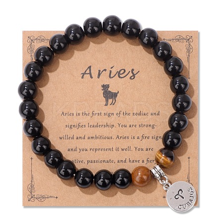 Natural Tiger Eye & Agate Beaded Stretch Bracelets PW-WG52B58-04-1