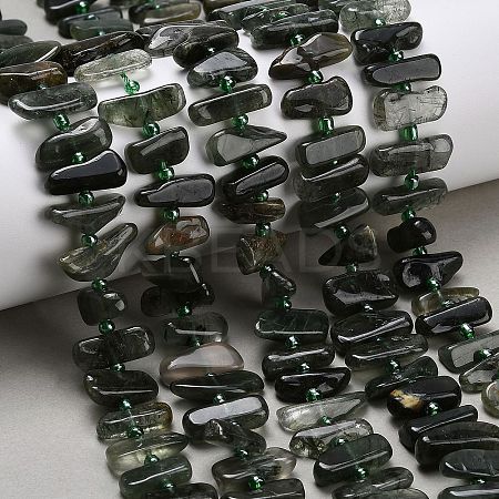 Natural Green Rutilated Quartz Beads Strands G-Z124-B02-01-1