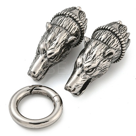 Tibetan Style 304 Stainless Steel Spring Gate Rings FIND-Z046-03AS-03-1