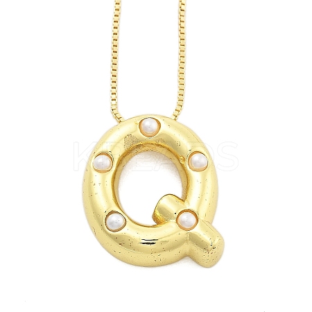 Brass & Plastic Pearl Letter Pendant Box Chain Necklaces for Women NJEW-U017-01G-17-1