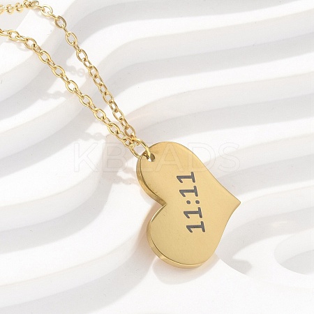 304 Stainless Steel Number 11:11 Pendant Necklaces NJEW-NH0002-01G-01-1
