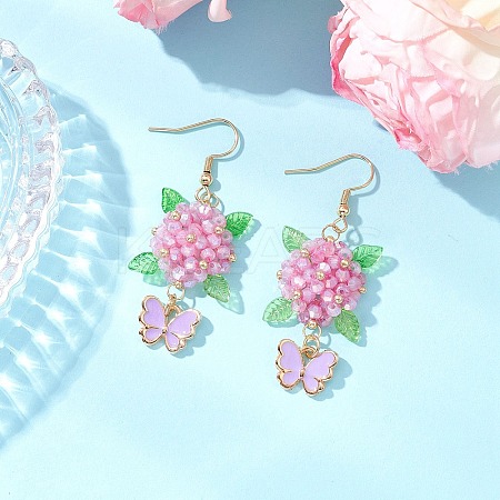 304 Stainless Steel Flower with Butterfly Dangle Earrings EJEW-MZ00455-05-1