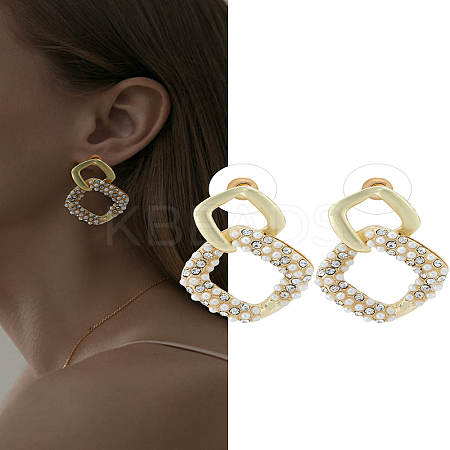 1Pair Rhombus Alloy Micro Pave Clear Cubic Zirconia Dangle Stud Earrings EJEW-LP0008-022-1