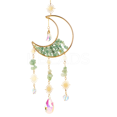 1Pc Alloy & Natural Gemstone Chips Moon Hanging Ornaments HJEW-BBC0001-17B-1