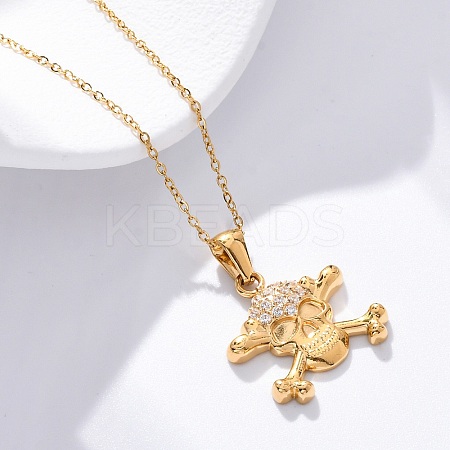 304 Stainless Steel Crystal Rhinestone Skull Pendant Necklaces LS-NJEW-Z057-03B-G-1