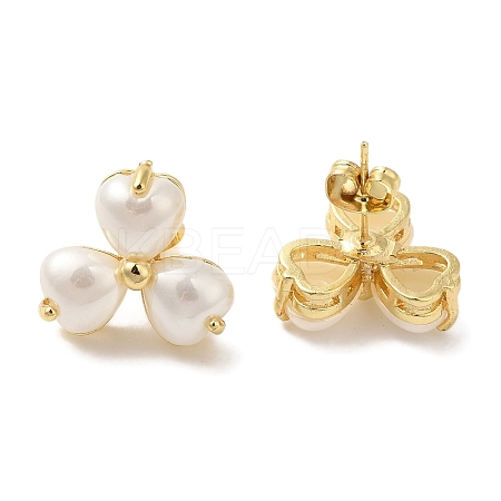 Clover ABS Imitation Pearl Studs Earrings EJEW-K289-05G-1