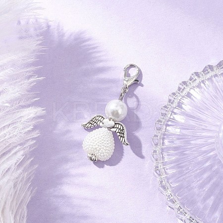 Heart Angel Glass Pearl & ABS Plastic Imitation Pearl Pendant Decorations HJEW-JM03565-03-1
