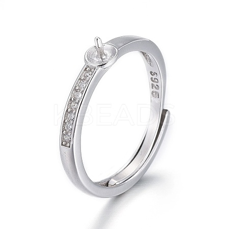 Anti-Tarnish Adjustable Rhodium Plated 925 Sterling Silver Finger Design Ring Mounts Fittings with Pearl Seat X-STER-F048-15P-1