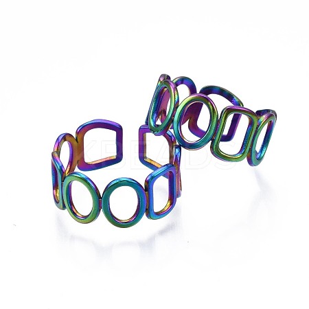 304 Stainless Steel Ring & Rectangle Wrap Cuff Ring RJEW-N038-087-1