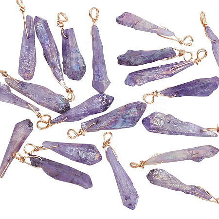 20Pcs Electroplated Natural Quartz Crystal Dyed Pendants FIND-FG0003-29-1