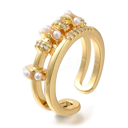 Rack Plating Brass Micro Pave Cubic Zirconia Open Cuff Rings for Women LS-RJEW-S244-03G-A-1
