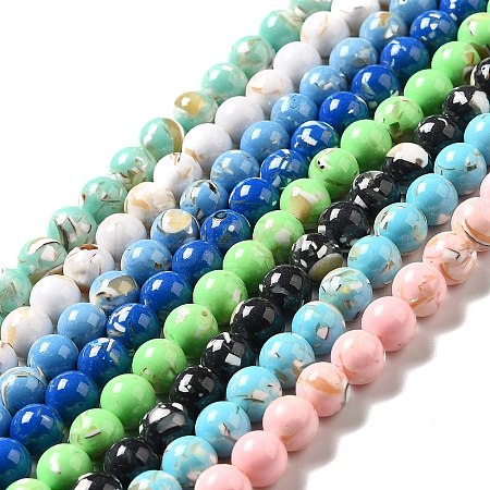 Synthetic Turquoise and Sea Shell Assembled Beads Strands G-D482-01B-1