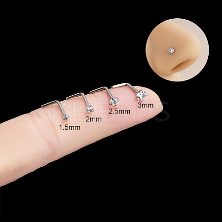 316 Surgical Stainless Steel Crystal Rhinetone Flat Round L-Shaped Nose Rings WGCD50A-04-1