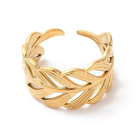 Ion Plating(IP) 304 Stainless Steel Leafy Branch Open Cuff Ring for Women RJEW-K245-31G-1