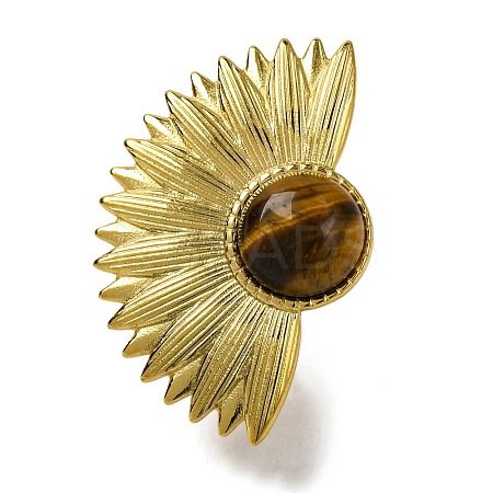 Round Natural Tiger Eye Finger Rings RJEW-Q822-47G-02-1