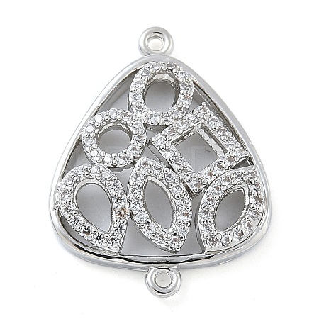 Rack Plating Brass Micro Pave Clear Cubic Zirconia Triangle Connector Charms KK-A234-035P-01-1