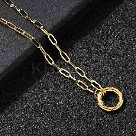 304 Stainless Steel Spring Gate Ring Pendant Paperclip Chain Necklaces for Women X-NJEW-Z091-13G-1