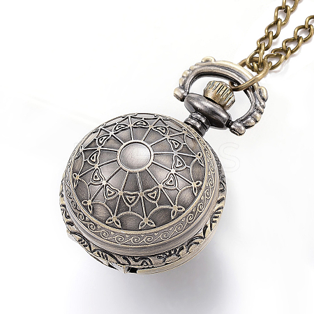 Carved Alloy Flat Round Pendant Necklace Quartz Pocket Watches WACH-P006-06-1