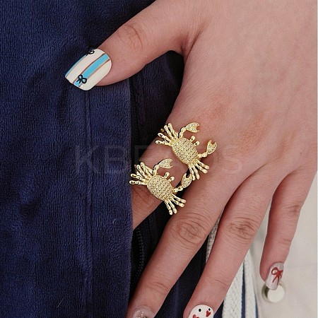 Brass Micro Pave Cubic Zirconia Cuff Rings for Women RJEW-P157-02G-1