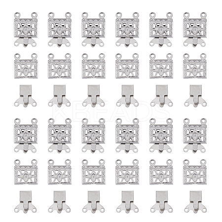 100 Sets 2-Strands 4-Holes 304 Stainless Steel Box Clasps STAS-DC0012-94-1