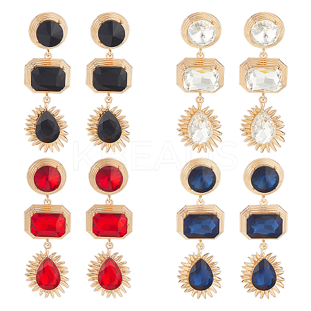 4 Pairs 4 Colors Oval & Teardrop & Rectangle Rhinestone Dangle Stud Earrings EJEW-AN0003-05-1