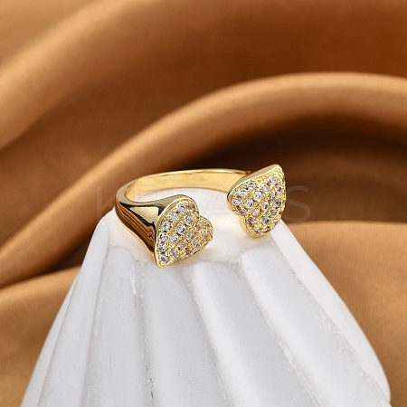 Rack Plating Brass Micro Pave Clear Cubic Zirconia Cuff Finger Rings for Women RJEW-M028-38G-1