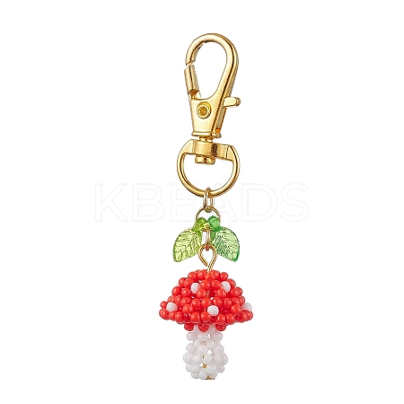 Handmade Glass Seed Mushroom with Acrylic Leaf Pendant Decorations HJEW-MZ00104-05-1