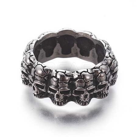 Retro 304 Stainless Steel Skull Rings RJEW-L087-01AS-1