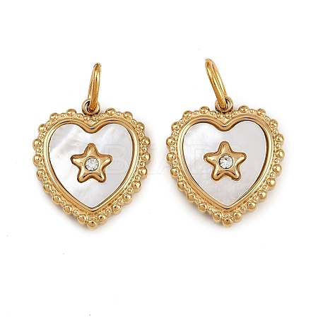 304 Stainless Steel Pave Natural Shell Pendants STAS-Z152-13G-1