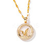 Brass Clear Cubic Zirconia Flat Round Butterfly Pendant Dapped Chain Necklaces for Women LS-WA9125-5
