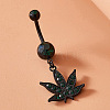 Maple Leaf 316L Surgical Stainless Steel Pave Teal Cubic Zirconia Curved Barbell Dangle Belly Rings FS-WG72B10-01-1