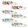 6Pcs 3 Styles Flower Alloy Rhinestone Safety Pin Brooches for Backpack Clothes JEWB-FH0002-57-6