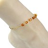 Natural Amber Cube Beads Link Chain & 304 Stainless Steel Paperclip Chain Anklets for Women AJEW-AN00790-2