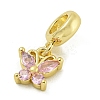 Rack Plating Brass Pave Thistle Cubic Zirconia Butterfly European Dangle Charms KK-Z067-46G-2