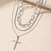 304 Stainless Steel Cross Pendant 3 Layer Necklaces for Women LS-NJEW-F343-02P-1