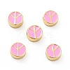 Flat Round with Peace Sign Brass Enamel Beads KK-G419-05G-03-1
