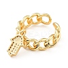 Cubic Zirconia Hamsa Hand with Evil Eye Open Cuff Ring with Enamel KK-D080-05G-2
