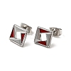 Rhombus 304 Stainless Steel Stud Enamel Earrings EJEW-A081-19P-2