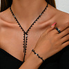 Alloy Rhinestone Tassel Pendant Necklace & Stud Earring & Ring FS-WG7E587-01-3