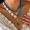 Summer Beach Alloy & Natural Shell & Deep Sky Blue Polymer Clay Heishi Beads Shell Starfish Pendant 3 Layer Necklaces for Women FS-WG8B7EE-03-1
