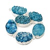 Silver Plated Dyed Oval Natural Drusy Quartz Crystal Beads Strands G-F144-01-S-4